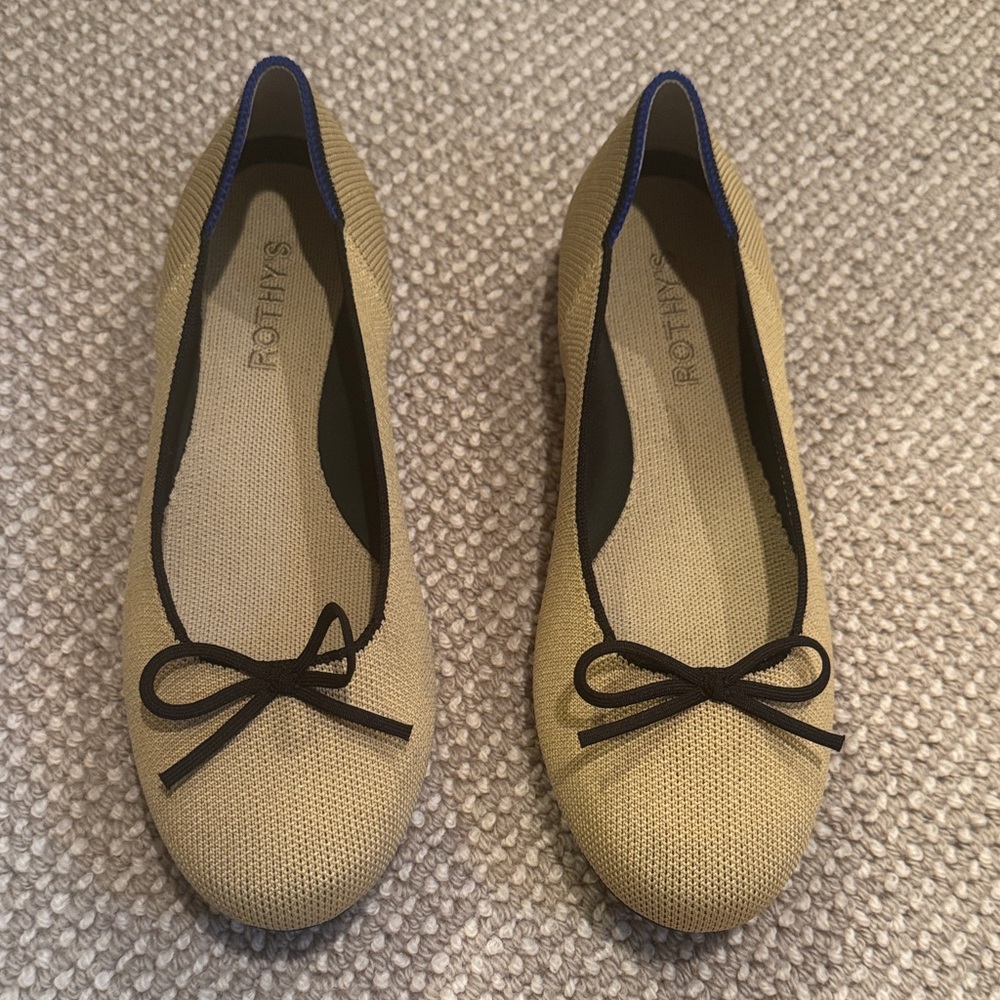 Rothy's Beige Flats with Black. Like new.